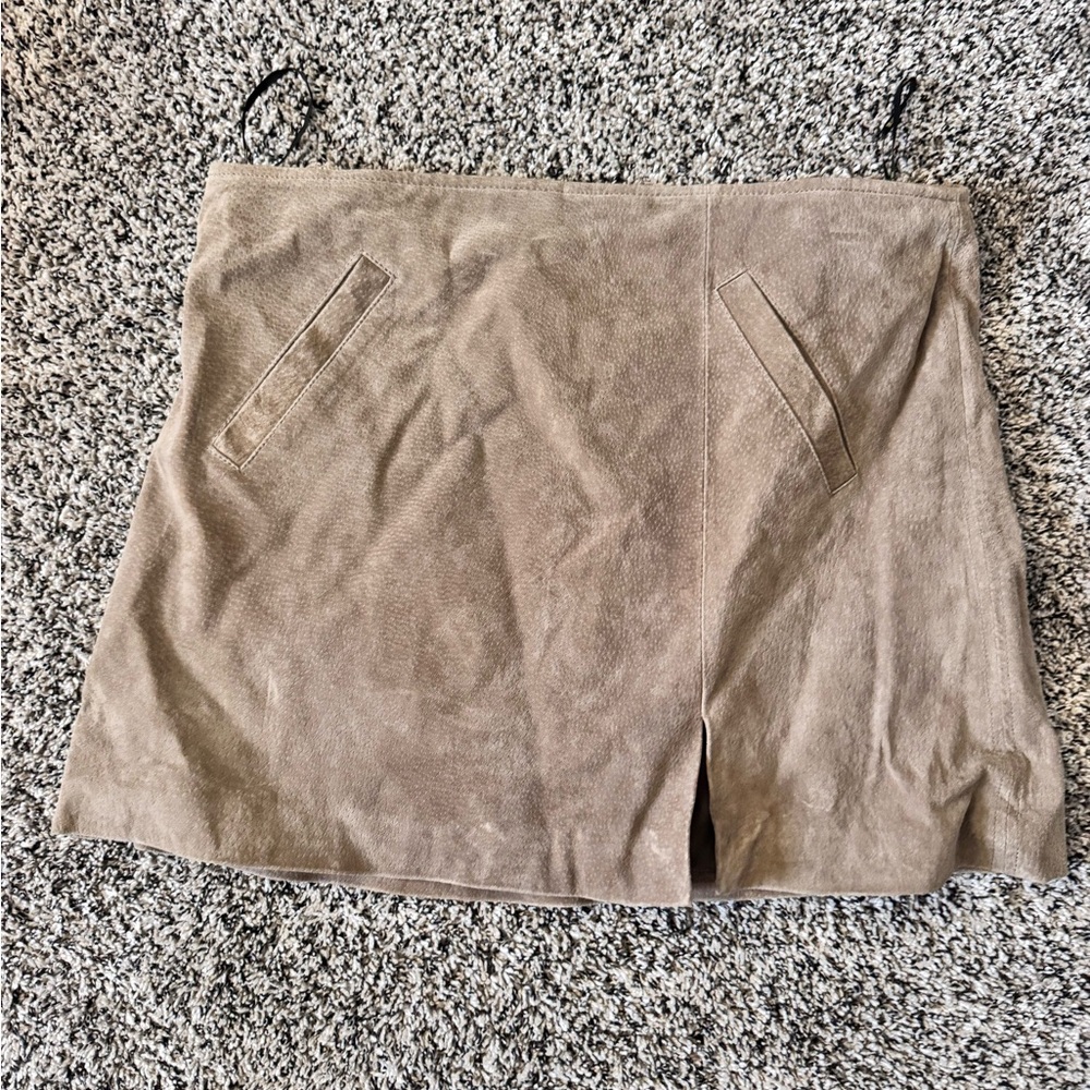 Taupe Suede Mini Skirt with Front Slit